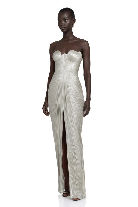 Sarah Maxi Dress Silver Metallic Ruched