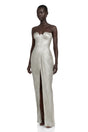 Xrystyna Silver Metallic Ruched Maxi Dress