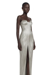 Xrystyna Silver Metallic Ruched Maxi Dress