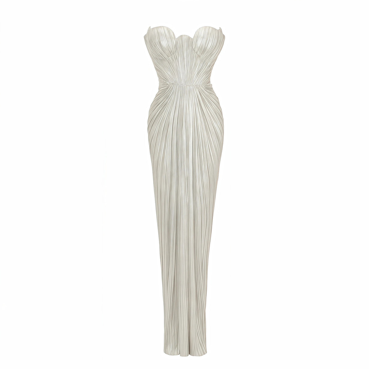 Xrystyna Silver Metallic Ruched Maxi Dress