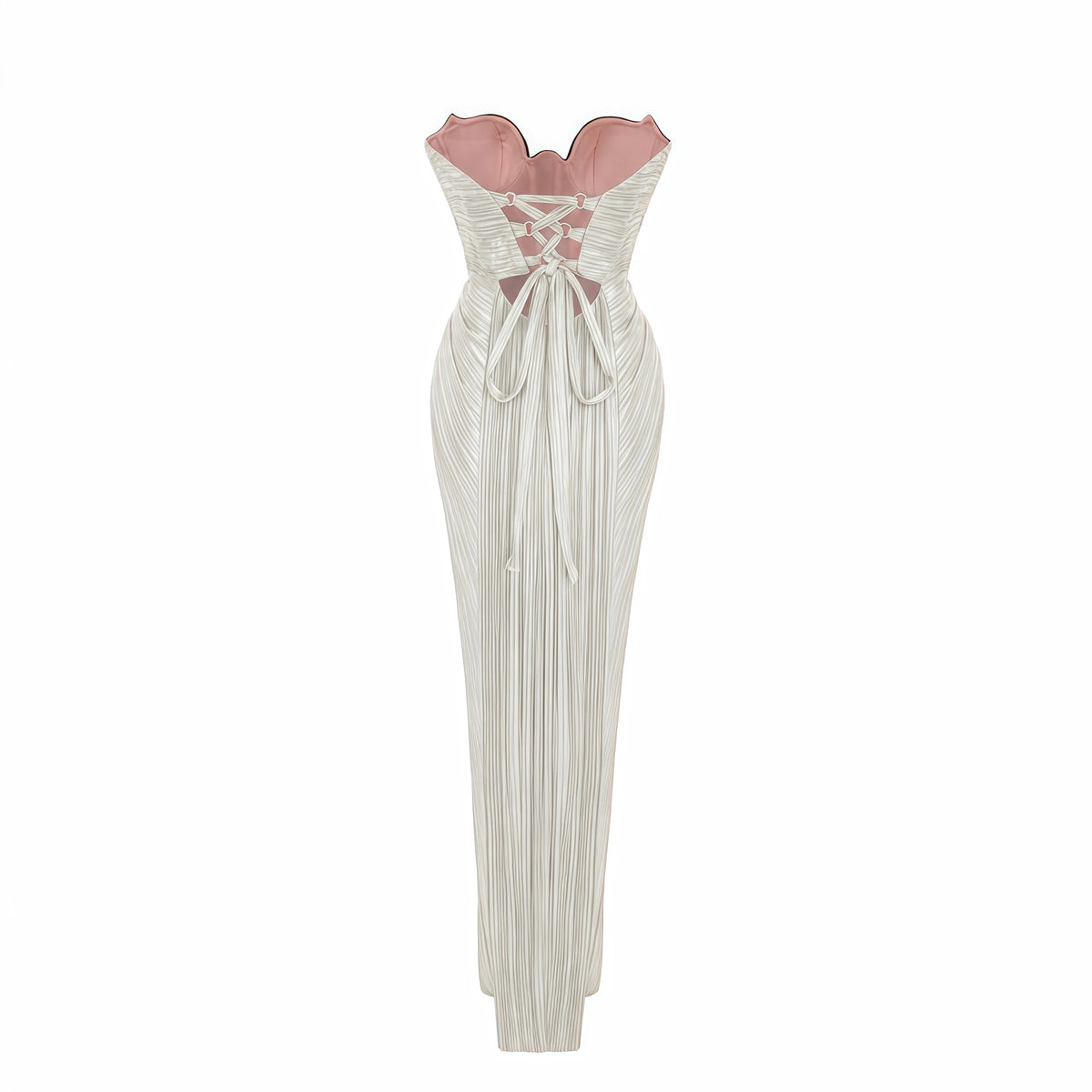 Xrystyna Silver Metallic Ruched Maxi Dress
