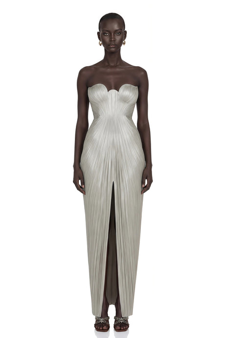 Sarah Maxi Dress Silver Metallic Ruched