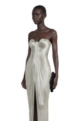 Xrystyna Silver Metallic Ruched Maxi Dress