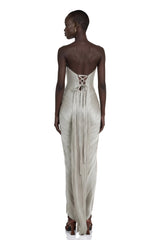 Xrystyna Silver Metallic Ruched Maxi Dress