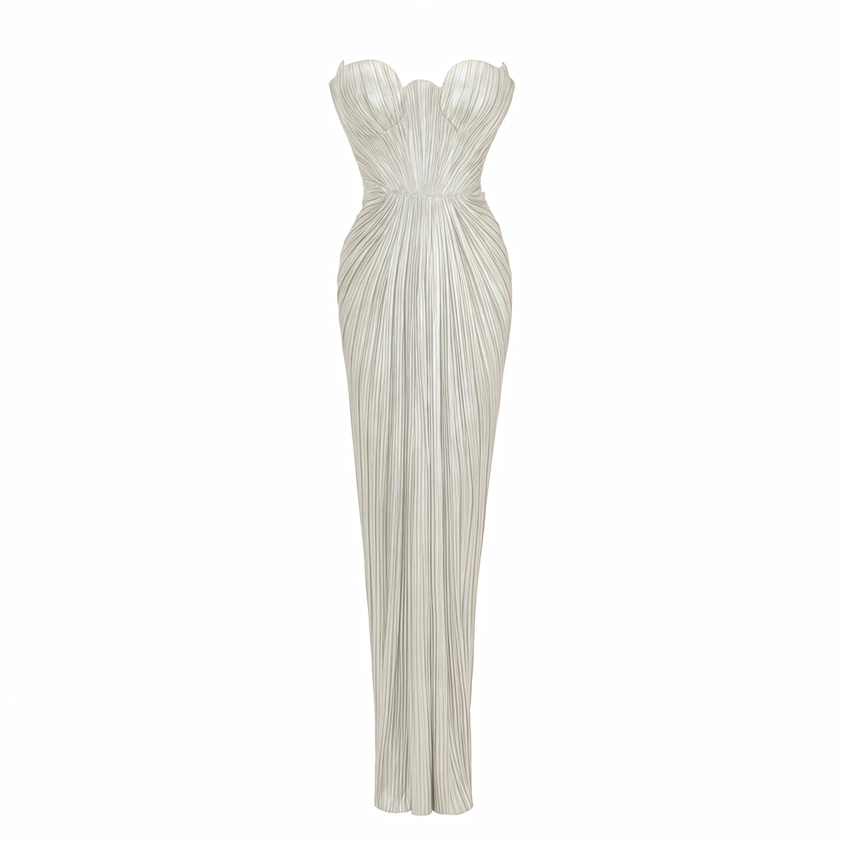 Xrystyna Silver Metallic Ruched Maxi Dress