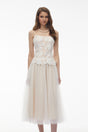 Yael White Lace Panel Tulle Midi Dress