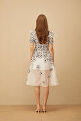Kiara Midi Dress White Floral Appliqué Tulle