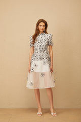 Kiara Midi Dress White Floral Appliqué Tulle