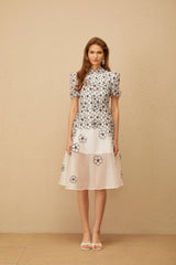 Kiara Midi Dress White Floral Appliqué Tulle