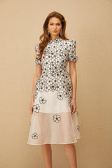 Kiara Midi Dress White Floral Appliqué Tulle