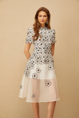 Kiara Midi Dress White Floral Appliqué Tulle