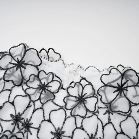 Yaelle White Floral Appliqué Tulle Midi Dress