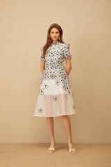 Kiara Midi Dress White Floral Appliqué Tulle