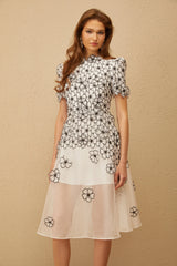 Kiara Midi Dress White Floral Appliqué Tulle