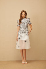 Kiara Midi Dress White Floral Appliqué Tulle