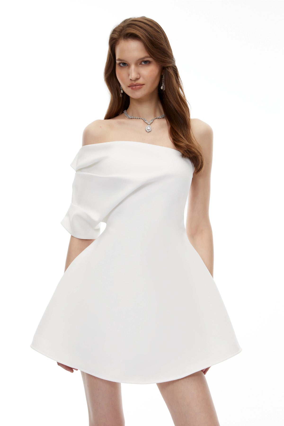 Clara Mini Dress White One Sleeve Asymmetrical