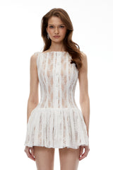 Santa Mini Dress White Lace Embroidered