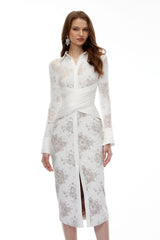 Elisabetta Midi Dress White Floral Lace Wrap