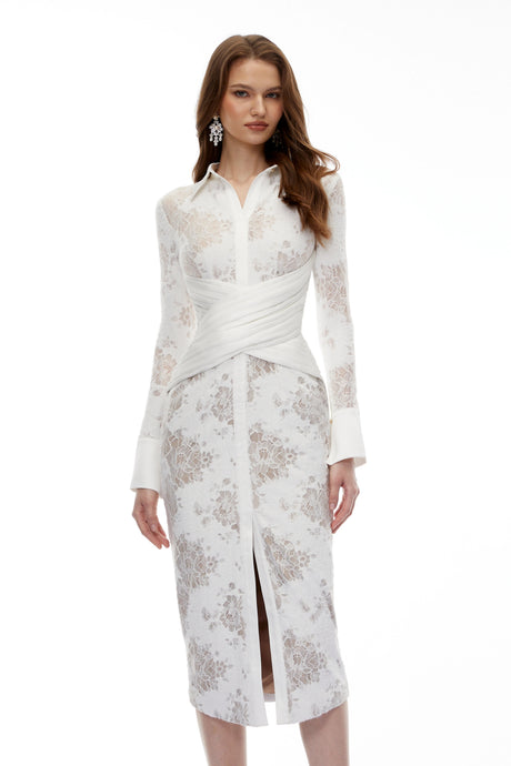 Elisabetta Midi Dress White Floral Lace Wrap