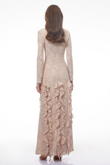 Clarissa Maxi Dress Nude Floral Lace Ruffled