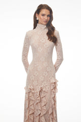 Clarissa Maxi Dress Nude Floral Lace Ruffled
