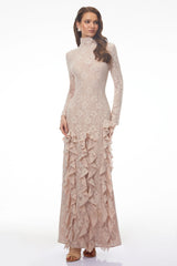 Clarissa Maxi Dress Nude Floral Lace Ruffled