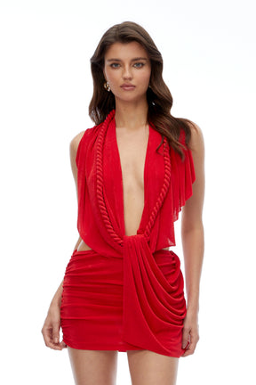 Adalgisa Mini Dress Red Halterneck Backless