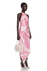 Antonietta Midi Dress Pink Abstract Print Halterneck