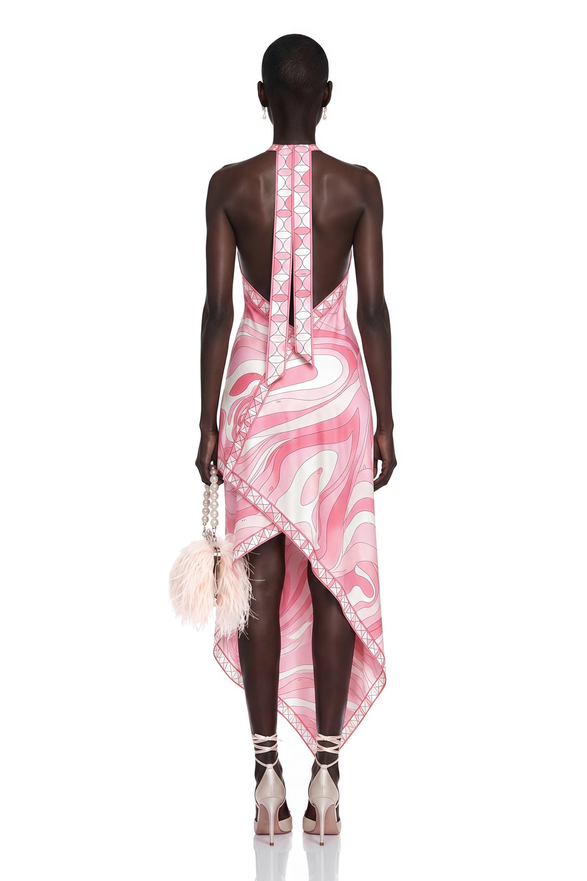 Antonietta Midi Dress Pink Abstract Print Halterneck