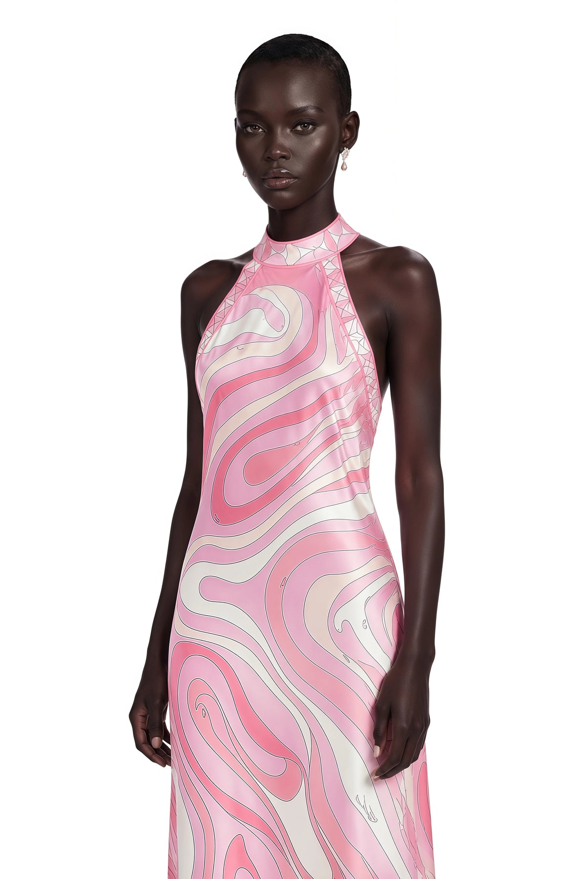 Antonietta Midi Dress Pink Abstract Print Halterneck
