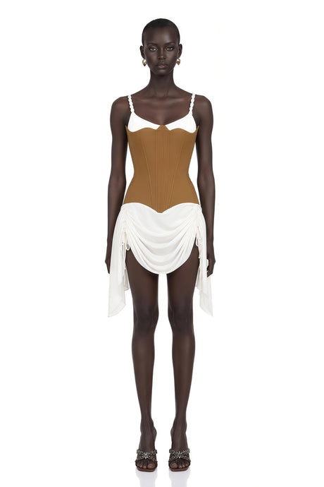 Annetta Mini Dress Brown Bustier Panel