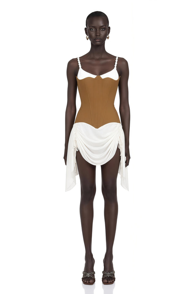 Annetta Mini Dress Brown Bustier Panel