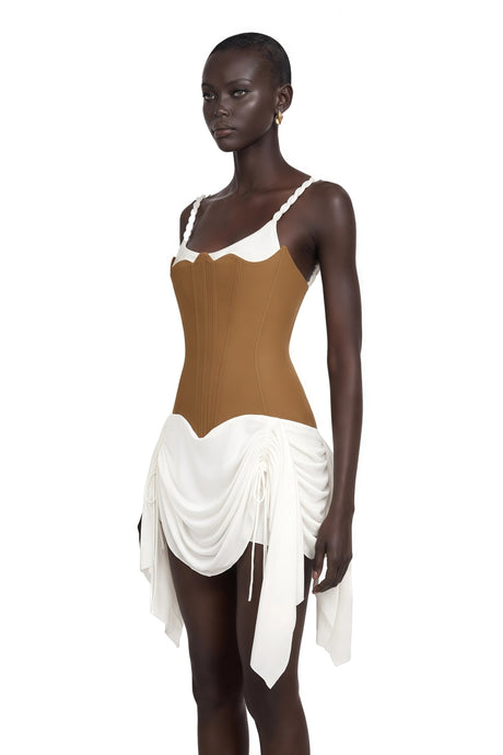 Annetta Mini Dress Brown Bustier Panel