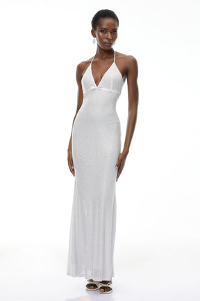 Rosangela Maxi Dress Silver Rhinestone Embellished