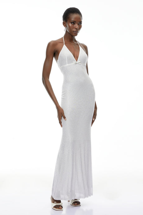 Rosangela Maxi Dress Silver Rhinestone Embellished