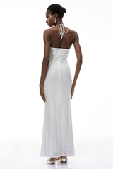 Rosangela Maxi Dress Silver Rhinestone Embellished
