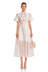 Mabel Midi Dress White Floral-embroidered