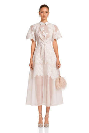 Mabel Midi Dress White Floral-embroidered