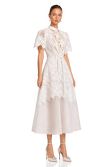 Mabel Midi Dress White Floral-embroidered
