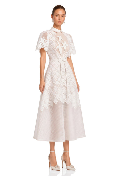 Mabel Midi Dress White Floral-embroidered