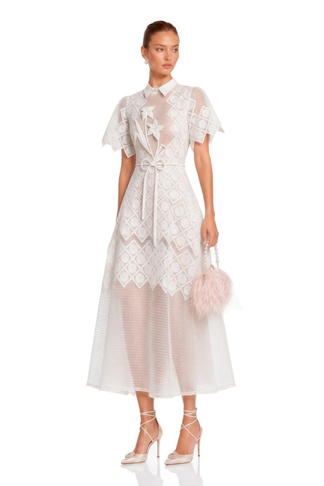 Mabel Midi Dress White Floral-embroidered