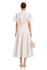 Mabel Midi Dress White Floral-embroidered