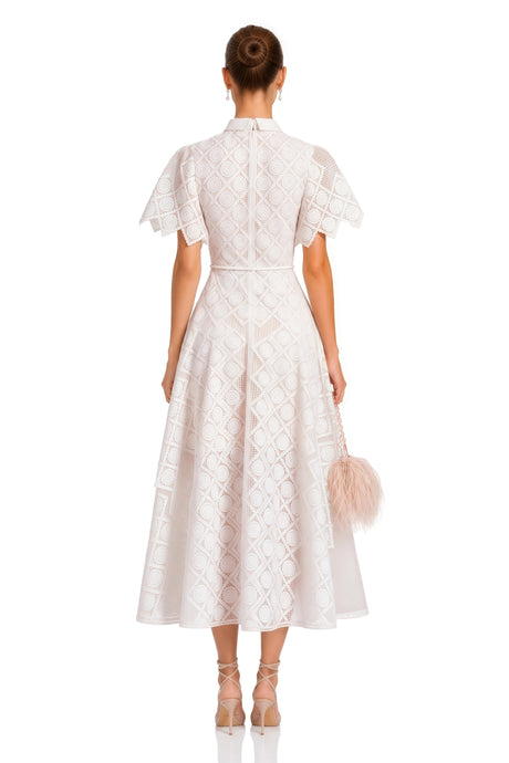 Mabel Midi Dress White Floral-embroidered