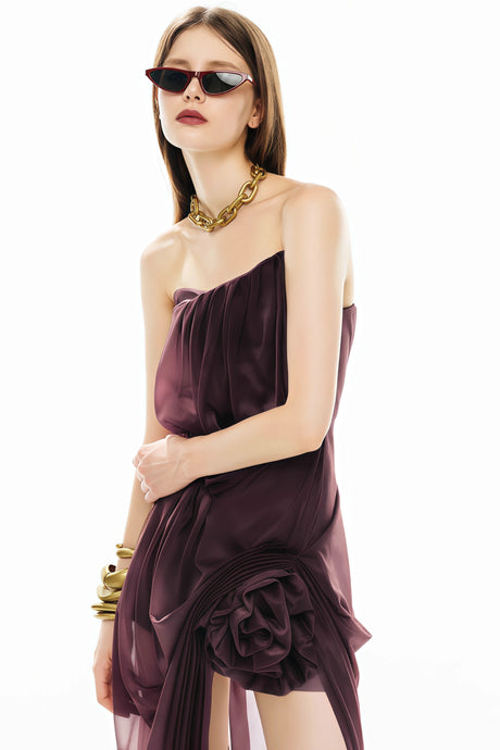 Angela Maxi Dress Purple Asymmetrical with 3D Petals