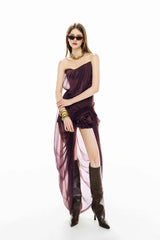 Angela Maxi Dress Purple Asymmetrical with 3D Petals