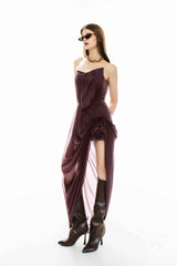 Angela Maxi Dress Purple Asymmetrical with 3D Petals