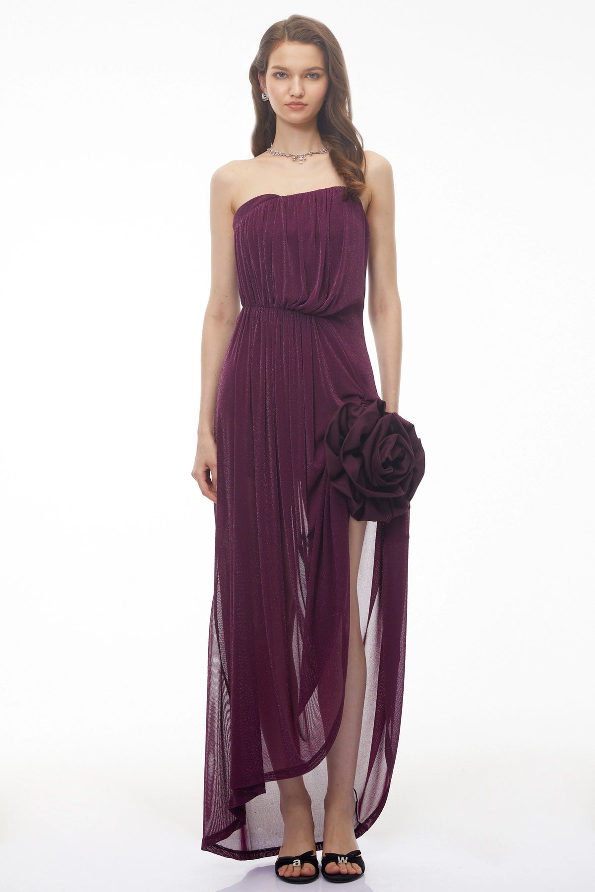 Leona Maxi Dress Purple Asymmetrical with 3D Petals