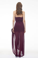 Leona Maxi Dress Purple Asymmetrical with 3D Petals
