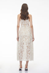 Martina Midi Dress White with Floral Applique