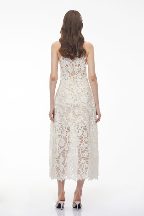 Martina Midi Dress White with Floral Applique